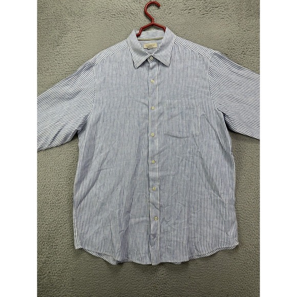 Banana Republic Adult XL Blue Candy Striped 100% Linen Button Up Pockets Mens